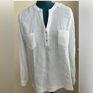 Anthropologie MOTE 100% cotton White Long Sleeve Tee shirt Women's Sz XXL